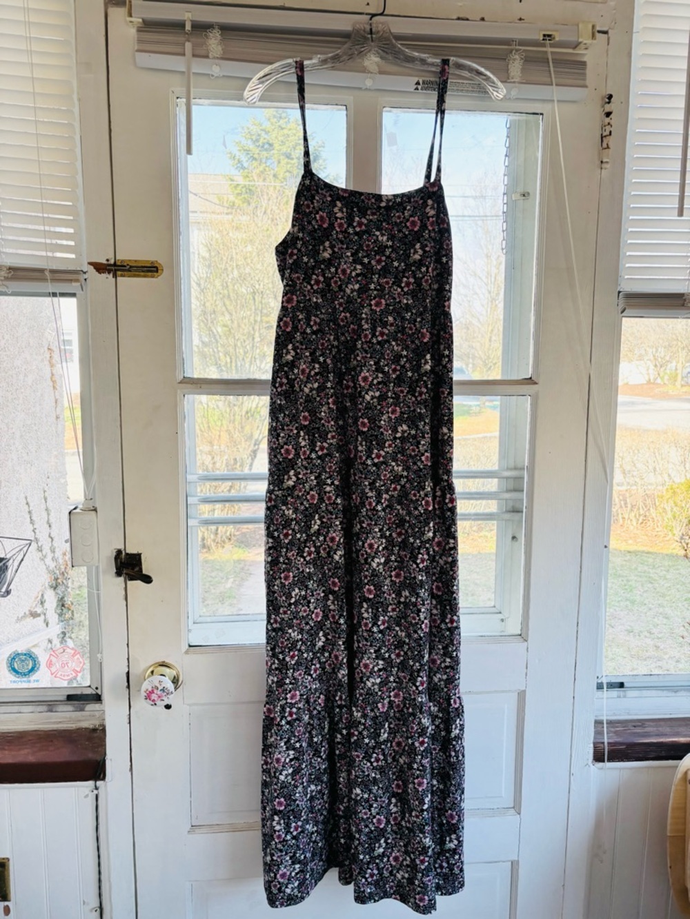 SO Black Floral Spaghetti-Strap Maxi Dress with Pink Accents